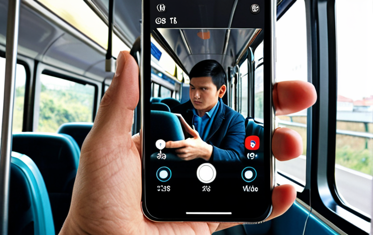 **A person comfortably streaming a movie on their smartphone while commuting on a bus, highlighting the convenience of 5G for uninterrupted video playback.**