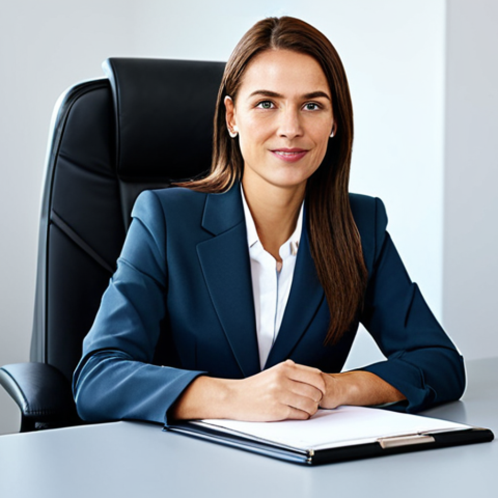 **

"A professional businesswoman in a modest business suit, sitting at a desk in a modern office, fully clothed, appropriate attire, safe for work, perfect anatomy, natural proportions, professional photography, high quality, family-friendly."

**