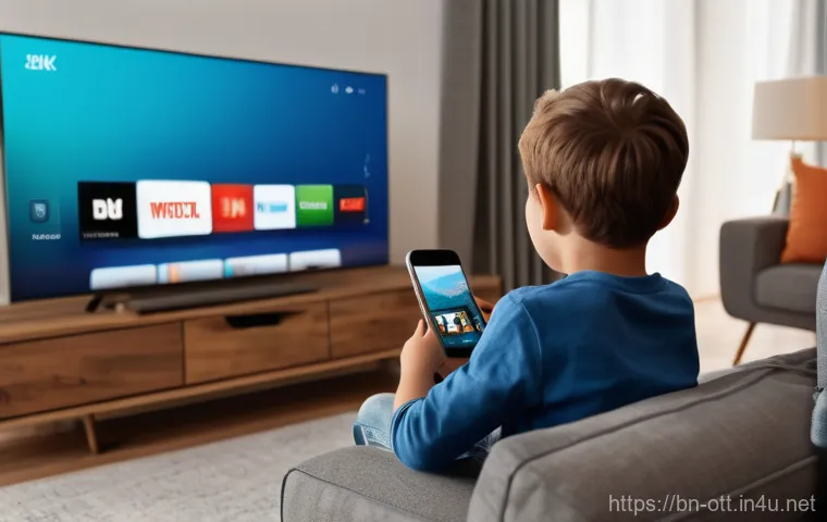 OTT와 OTT 광고 비용 - **Prompt:** A cozy and modern living room scene where a diverse family is enjoying entertainment on ...