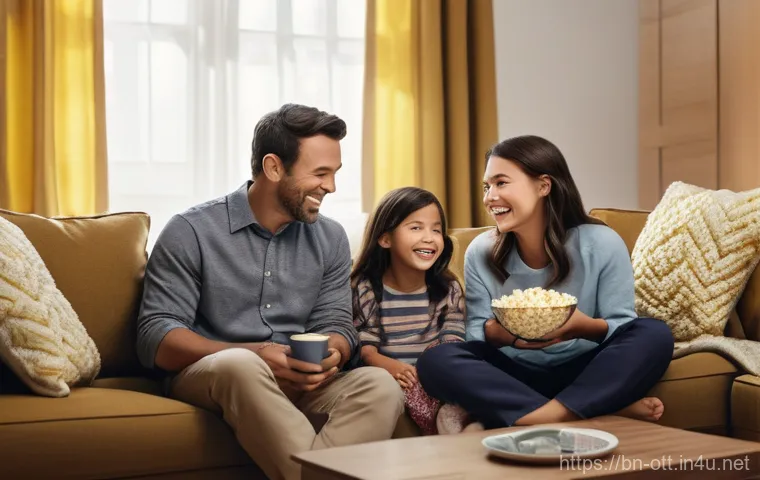 OTT 콘텐츠 소장 옵션 - **Prompt:** A cozy, warm-toned living room bathed in soft, natural light. A woman in her late 30s, d... OTT 콘텐츠 소장 옵션 - **Prompt:** A cozy, warm-toned living room bathed in soft, natural light. A woman in her late 30s, d...