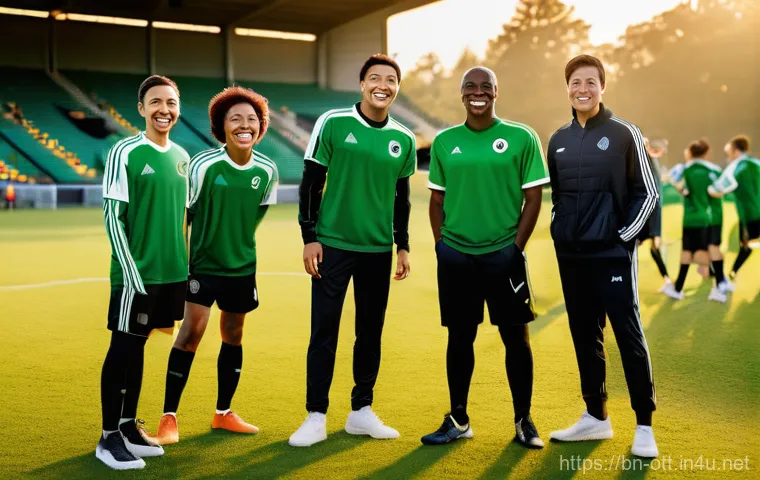 애플 TV 콘텐츠 수 - **Prompt 1 (Inspired by uplifting themes like "Ted Lasso"):**
"A diverse group of adults and tee...