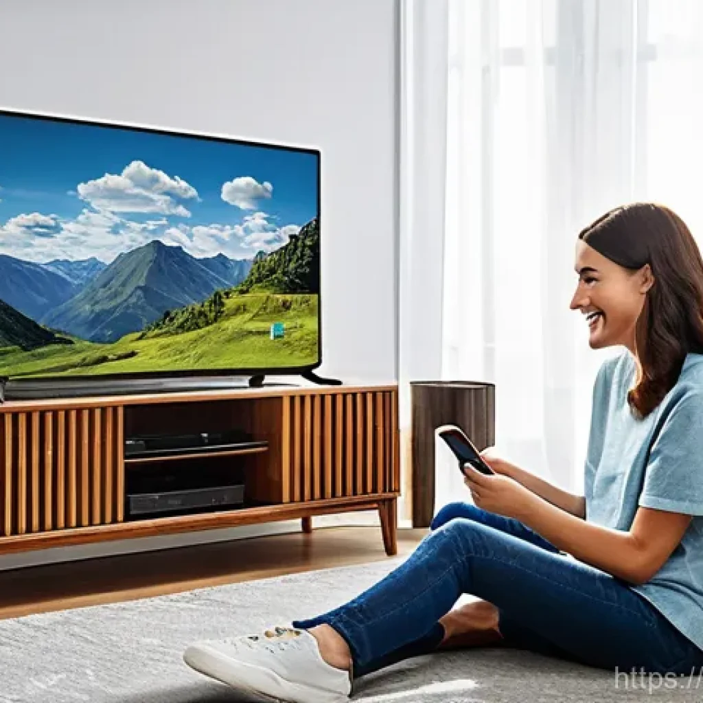 OTT 스마트폰 연결 방법 - Wired Wonders: The HDMI Connection**
A young adult, wearing comfortable everyday clothes (t-shirt an...