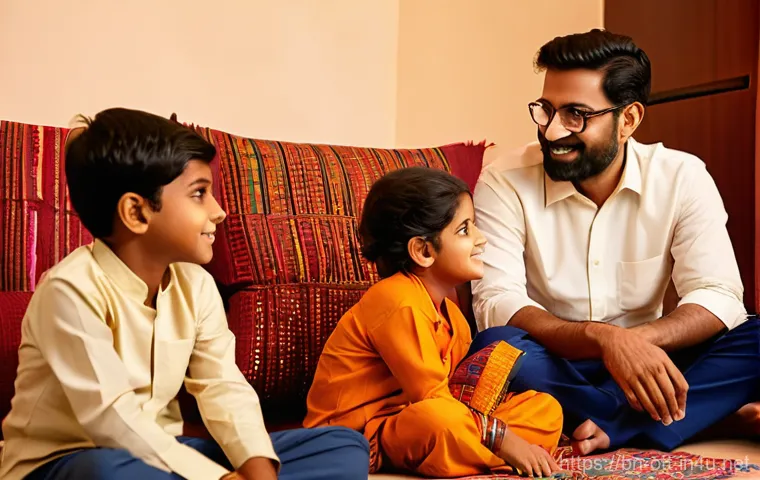 OTT 서비스 변화 트렌드 - **Prompt:** A heartwarming scene of a modern Bengali family (father, mother, and two children, aged ...