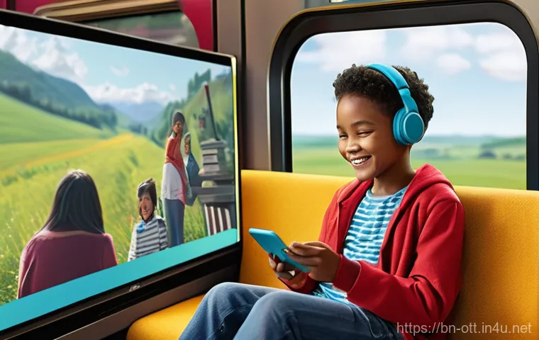 OTT 서비스에 대한 기대 - **Prompt:** "A vibrant, dynamic illustration showcasing the widespread enjoyment of OTT platforms. I...