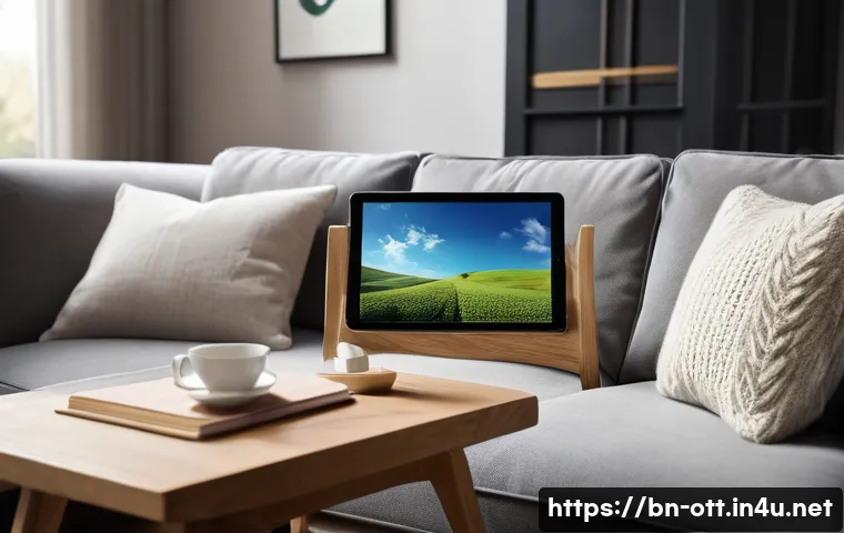 OTT 플랫폼 장단점 - **Prompt:** A young adult (15+), dressed in comfortable, modest loungewear, is curled up on a plush ...